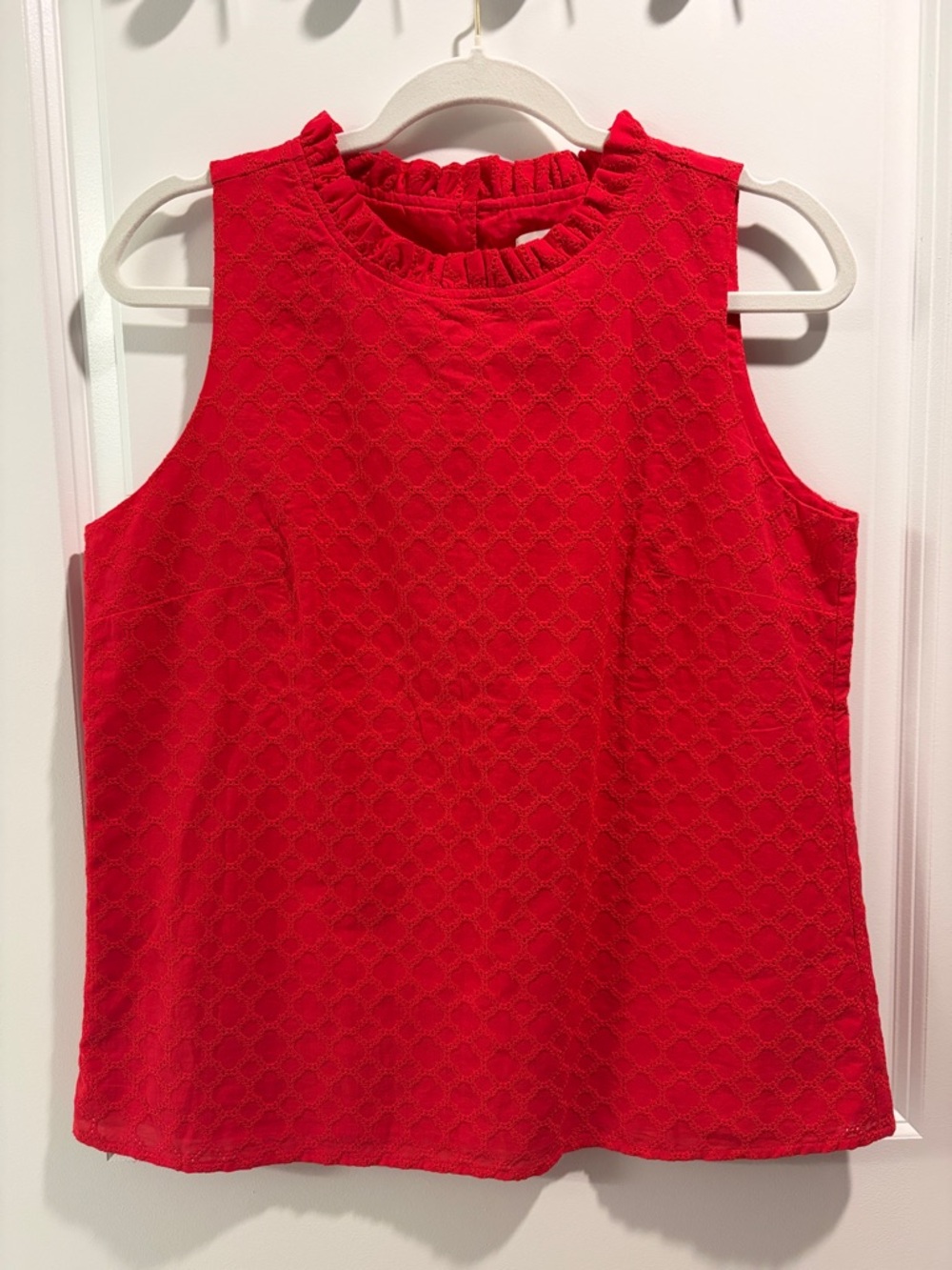 LOFT Sleeveless Ruffle-Neck Textured Shirt
